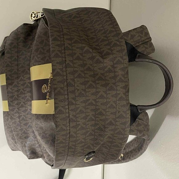 MICHAEL KORS SLATER MEDIUM LOGO METALLIC STRIPE BACKPACK BROWN GOLD - Picture 5 of 11
